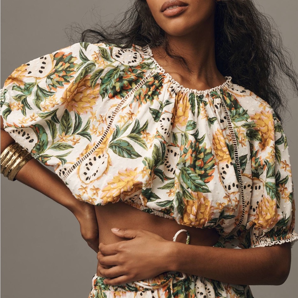 FARM Rio Yellow and Green Floral Blouse
